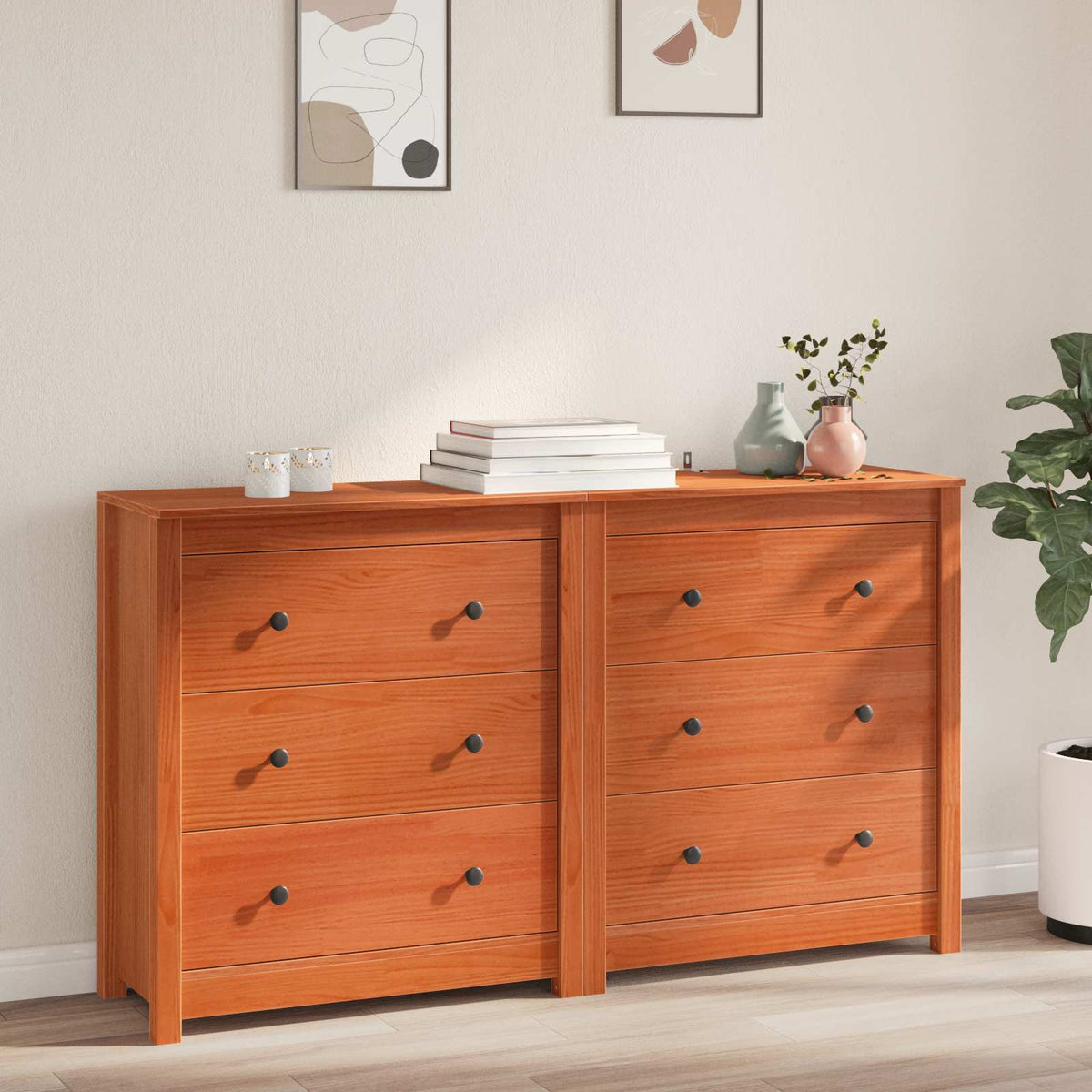 vidaXL Sideboard 2 pcs Wax Brown 140 x 35 x 80 cm Solid Pine Wood 1