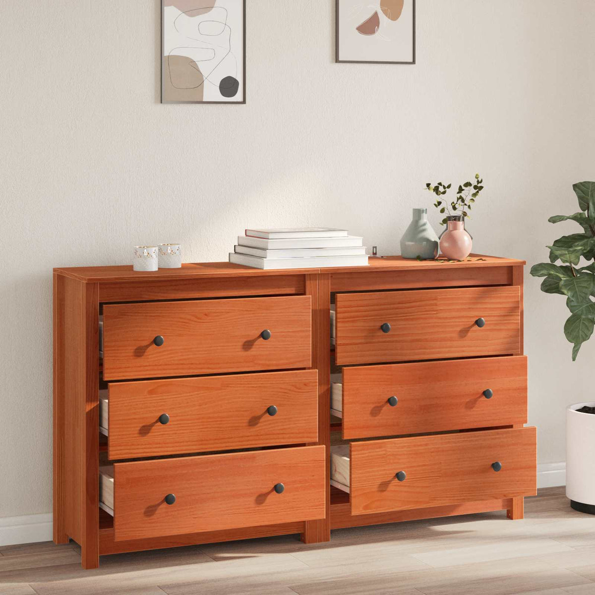 vidaXL Sideboard 2 pcs Wax Brown 140 x 35 x 80 cm Solid Pine Wood 4