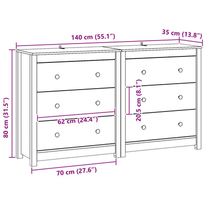 vidaXL Sideboard 2 pcs Wax Brown 140 x 35 x 80 cm Solid Pine Wood 6