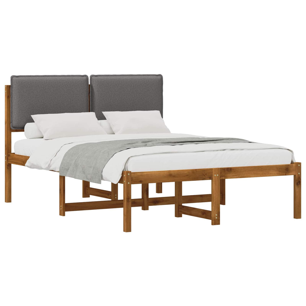 Bed Frame with Upholstered Headboard Natural and light grey 150 cm 200 cm