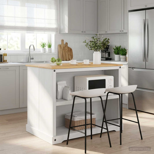 vidaXL Kitchen Island Set 2 pcs White and Honey Wax 112 x 77 x 91.5 cm 1