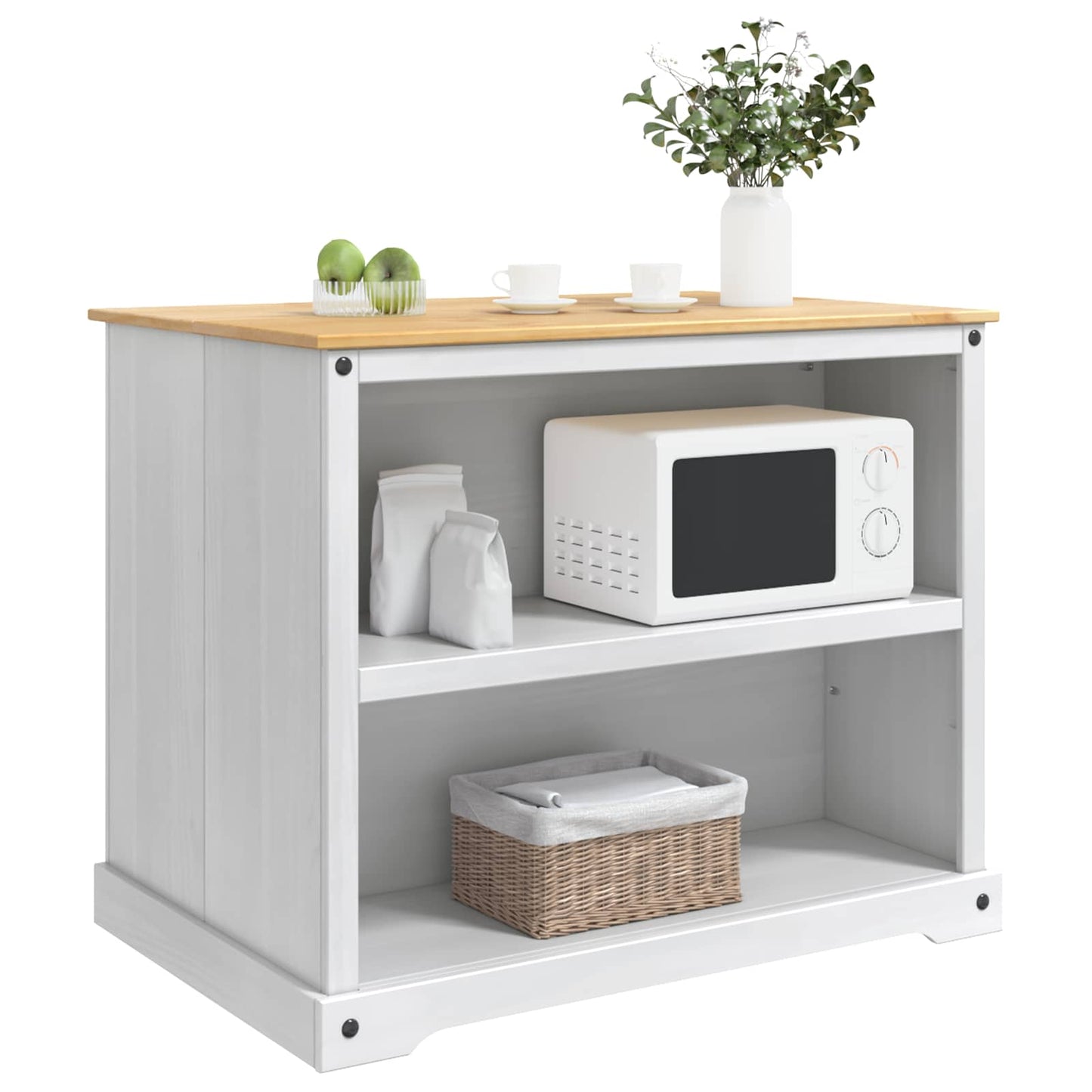 vidaXL Kitchen Island Set 2 pcs White and Honey Wax 112 x 77 x 91.5 cm 3