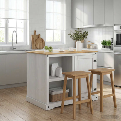 vidaXL Kitchen Island Set 2 pcs White and Honey Wax 112 x 77 x 91.5 cm 4