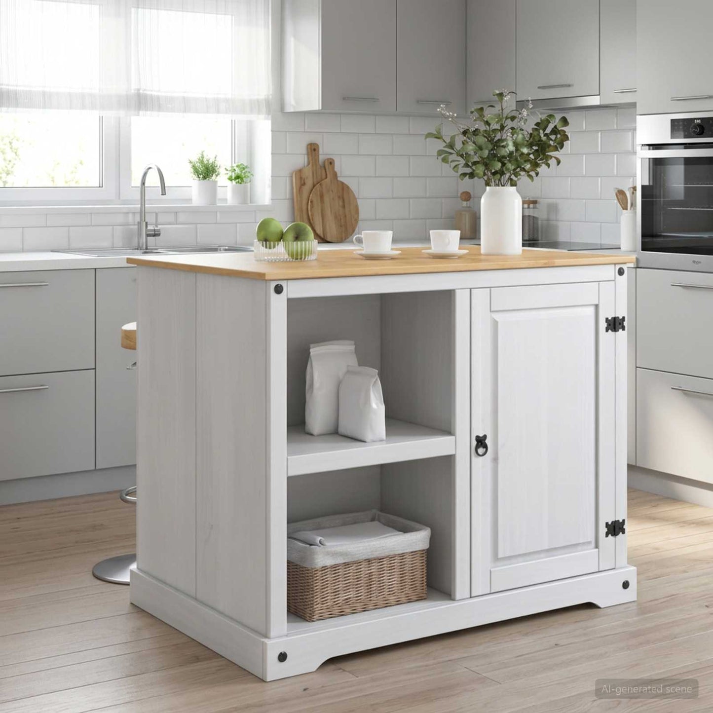 vidaXL Kitchen Island Set 2 pcs White and Honey Wax 112 x 77 x 91.5 cm 1