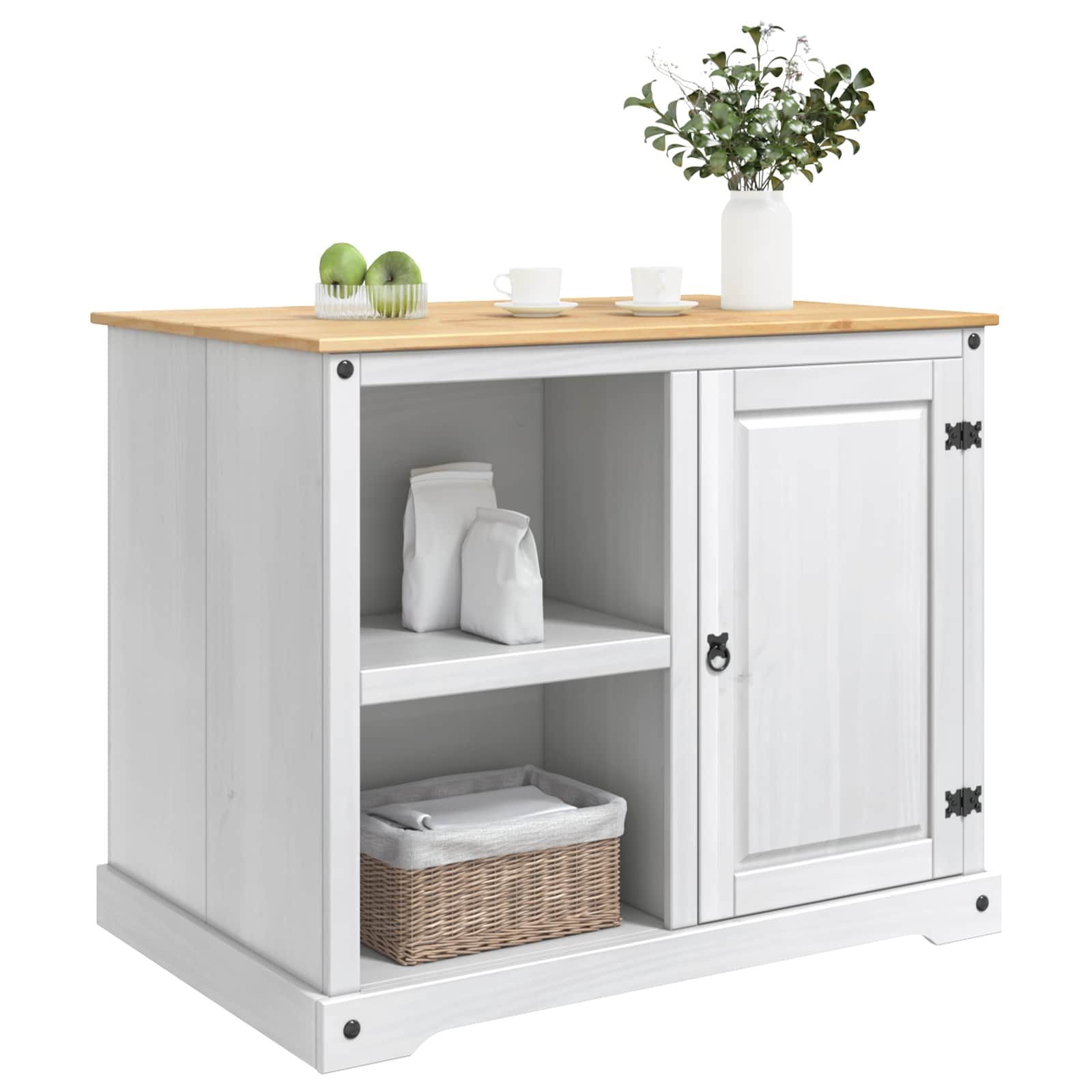 vidaXL Kitchen Island Set 2 pcs White and Honey Wax 112 x 77 x 91.5 cm 3