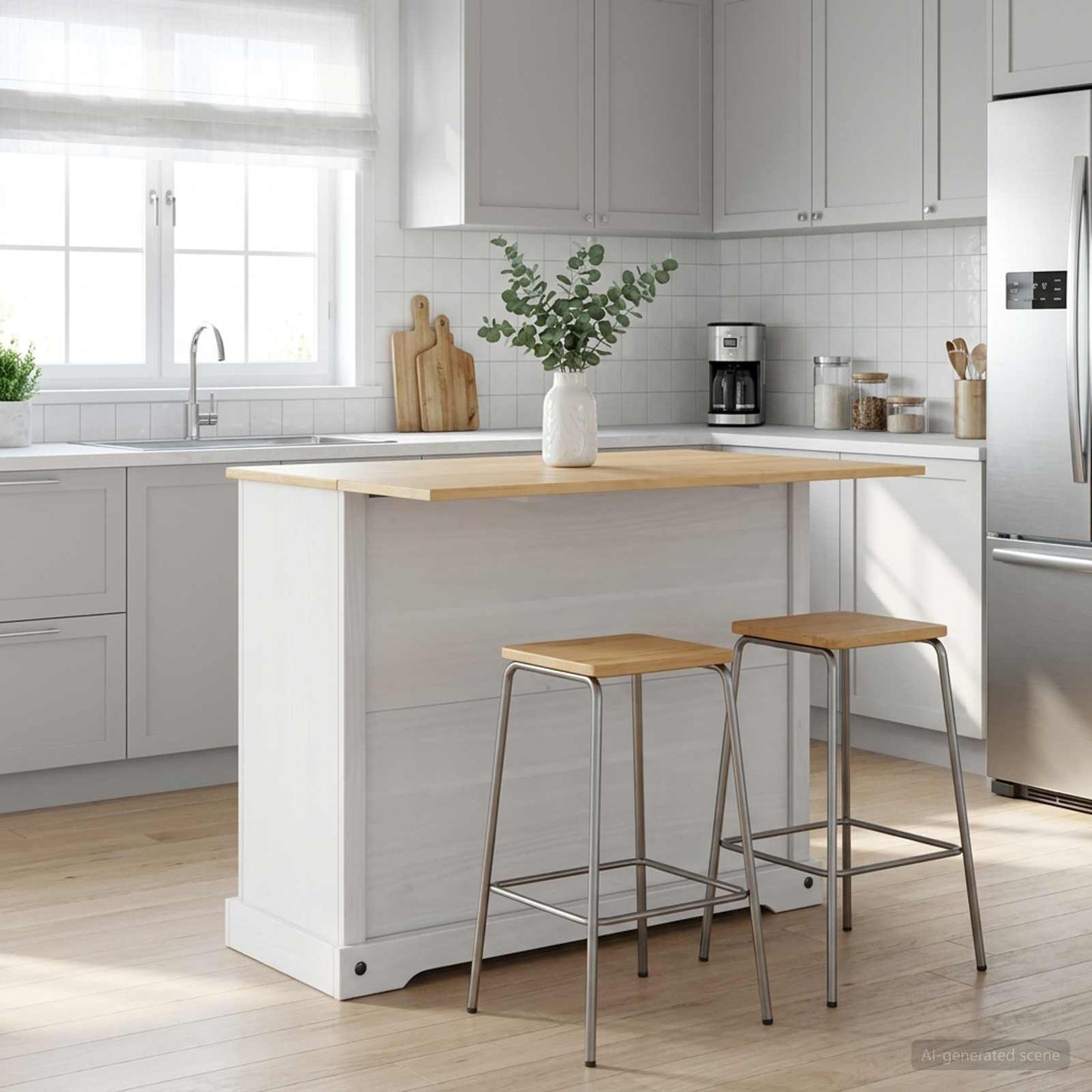 vidaXL Kitchen Island Set 2 pcs White and Honey Wax 112 x 70 x 91.5 cm 1
