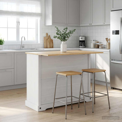vidaXL Kitchen Island Set 2 pcs White and Honey Wax 112 x 70 x 91.5 cm 1