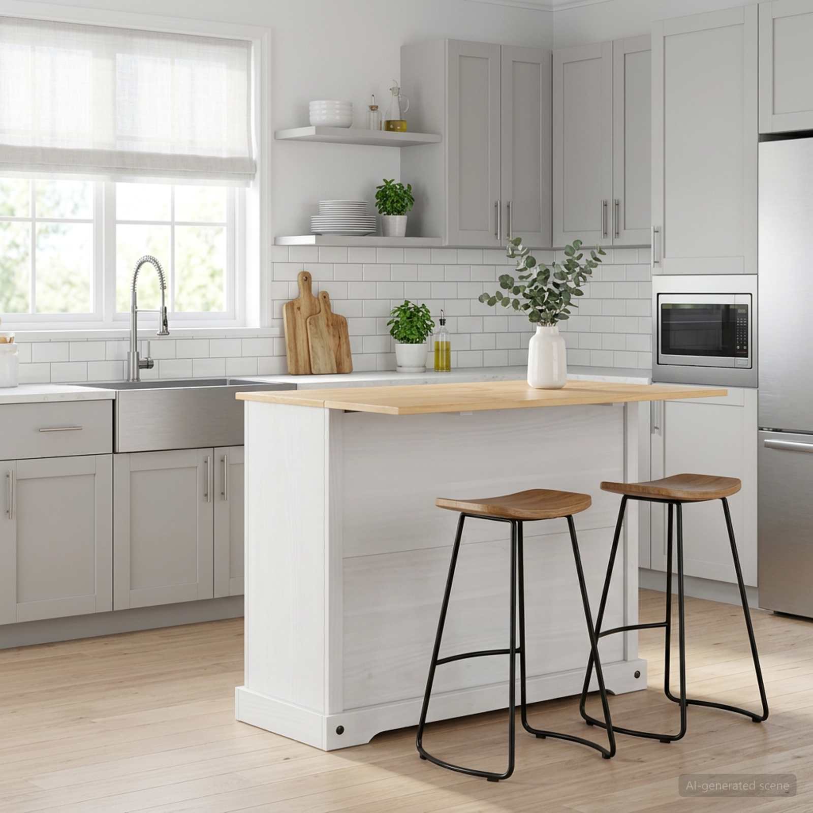 vidaXL Kitchen Island Set 2 pcs White and Honey Wax 112 x 70 x 91.5 cm 1