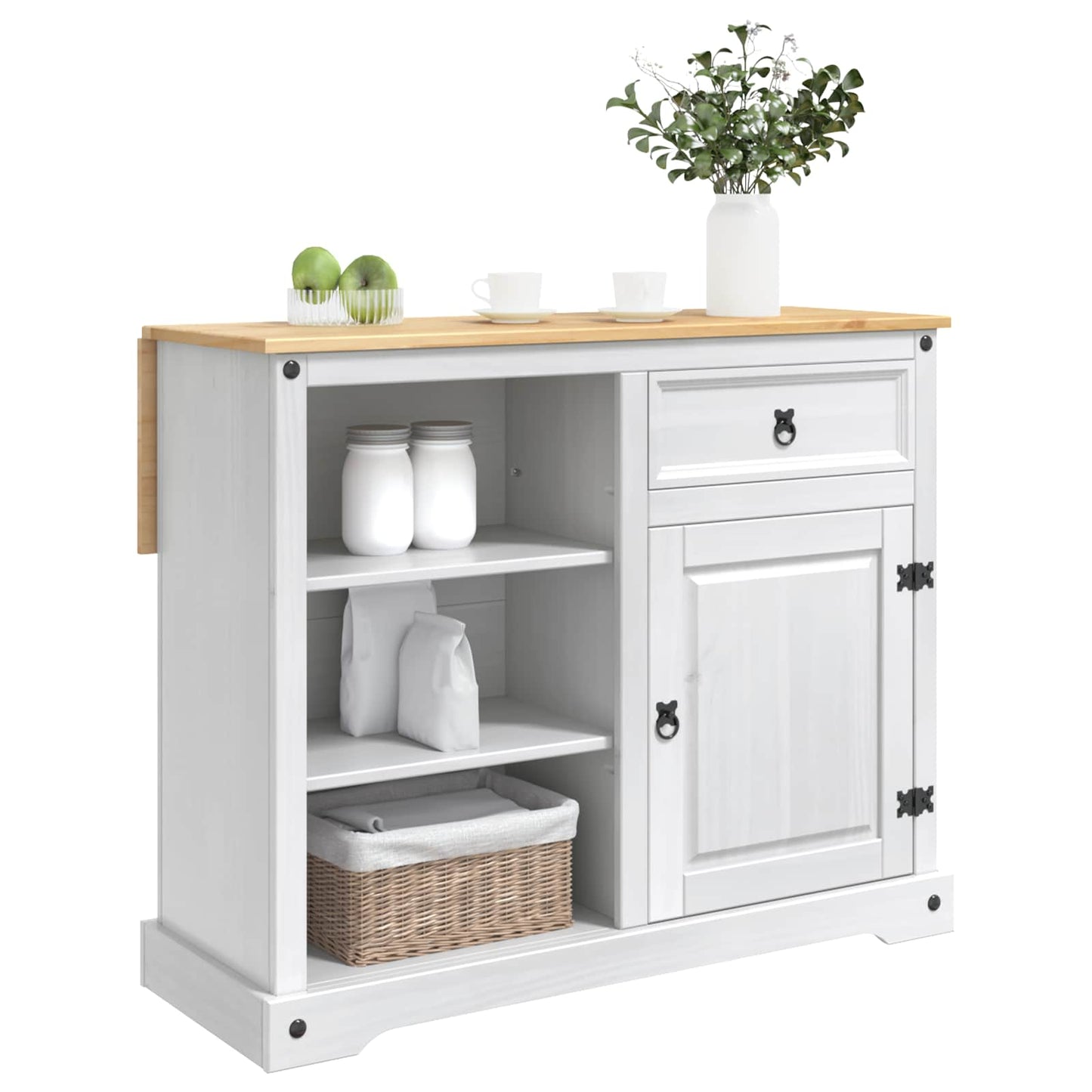 vidaXL Kitchen Island Set 2 pcs White and Honey Wax 112 x 70 x 91.5 cm 3