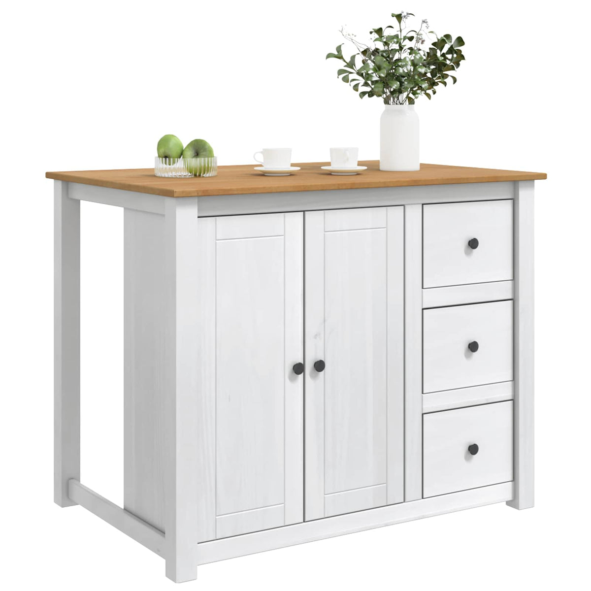 vidaXL Kitchen Island Set PANAMA White and Honey Wax 112 x 77 x 90 cm 3