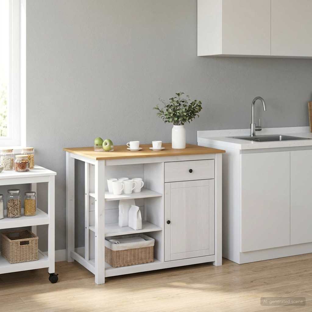 vidaXL Kitchen Island Set 2 pcs PANAMA White and Honey Wax Solid-Pine 1