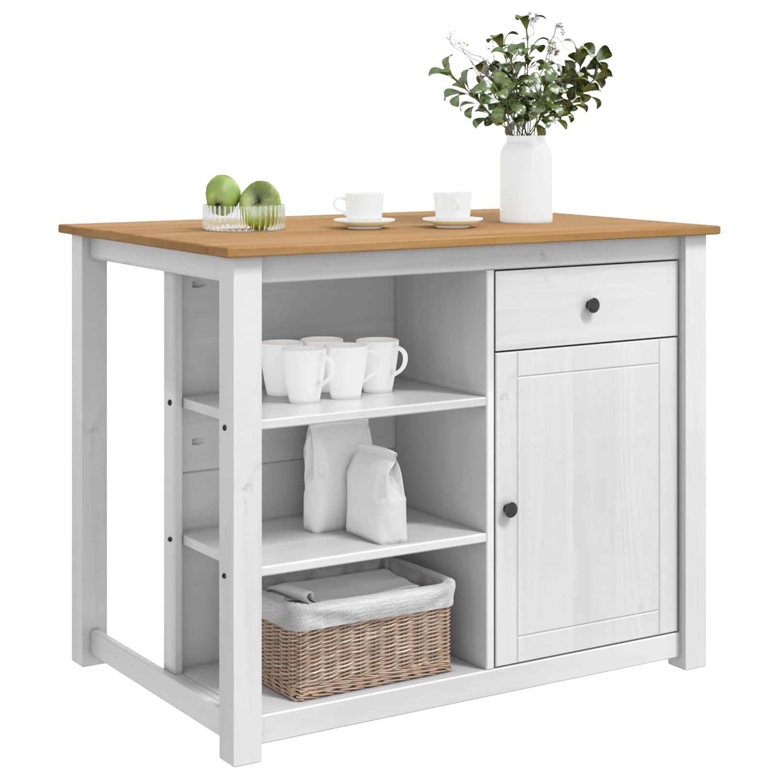 vidaXL Kitchen Island Set 2 pcs PANAMA White and Honey Wax Solid-Pine 3