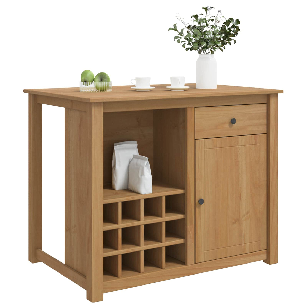 vidaXL Kitchen Island Set PANAMA Honey Wax 112 x 77 x 90 cm Solid-Pine 3