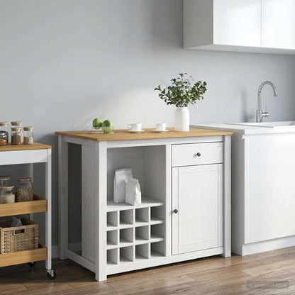 vidaXL Kitchen Island Set PANAMA White and Honey Wax 112 x 77 x 90 cm 1