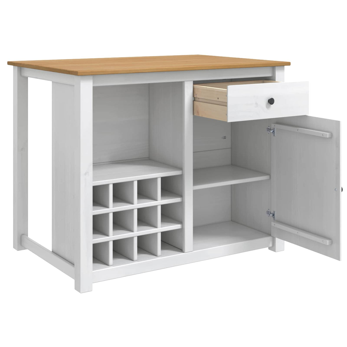 vidaXL Kitchen Island Set PANAMA White and Honey Wax 112 x 77 x 90 cm 4