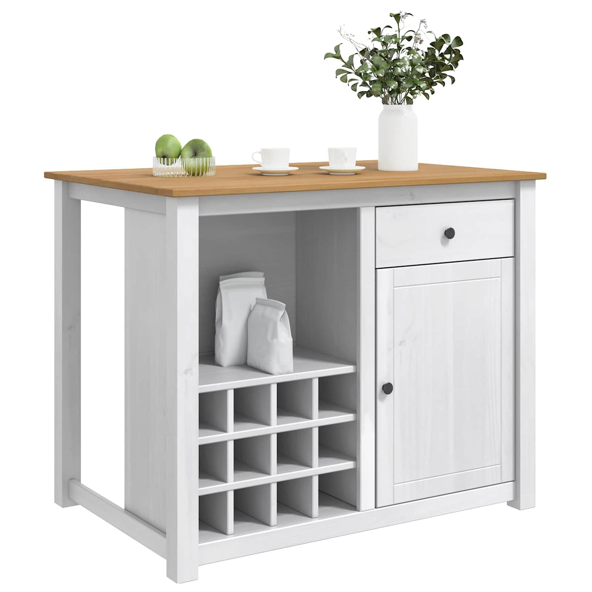 vidaXL Kitchen Island Set PANAMA White and Honey Wax 112 x 77 x 90 cm 3