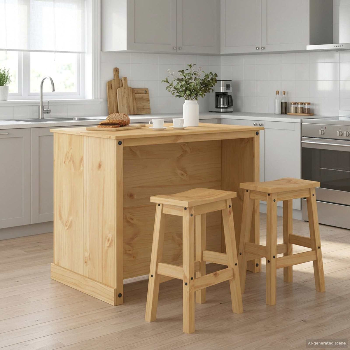 vidaXL Kitchen Island Set 3 pcs Honey Wax 112 x 77 x 91.5 cm 1