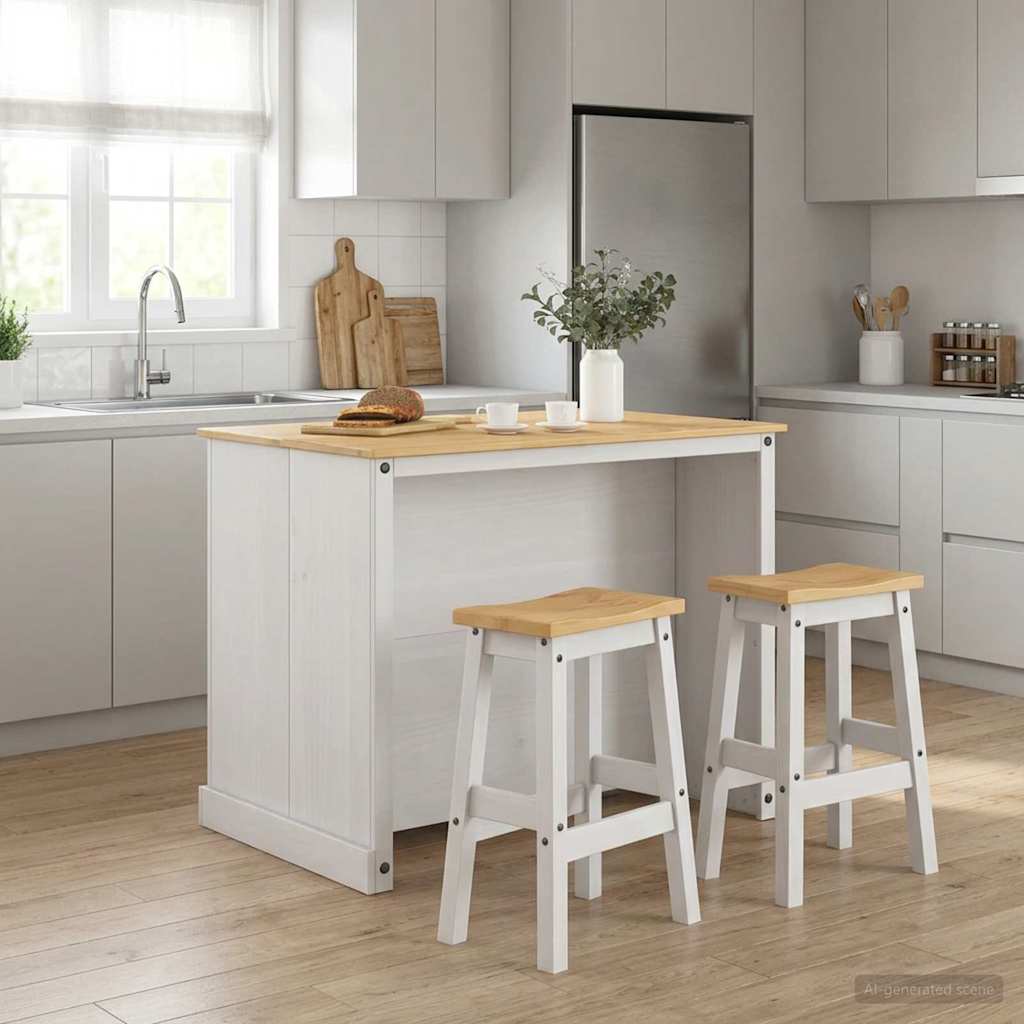 vidaXL Kitchen Island Set 3 pcs White and Honey Wax 112 x 77 x 91.5 cm 1