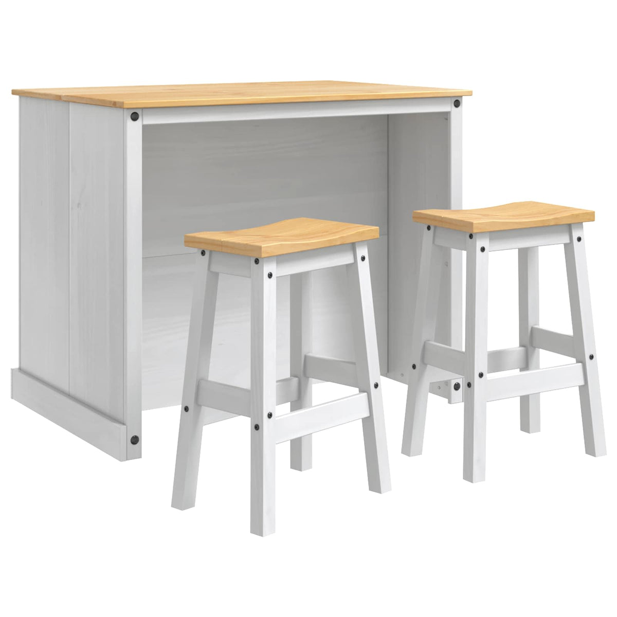 vidaXL Kitchen Island Set 3 pcs White and Honey Wax 112 x 77 x 91.5 cm 2