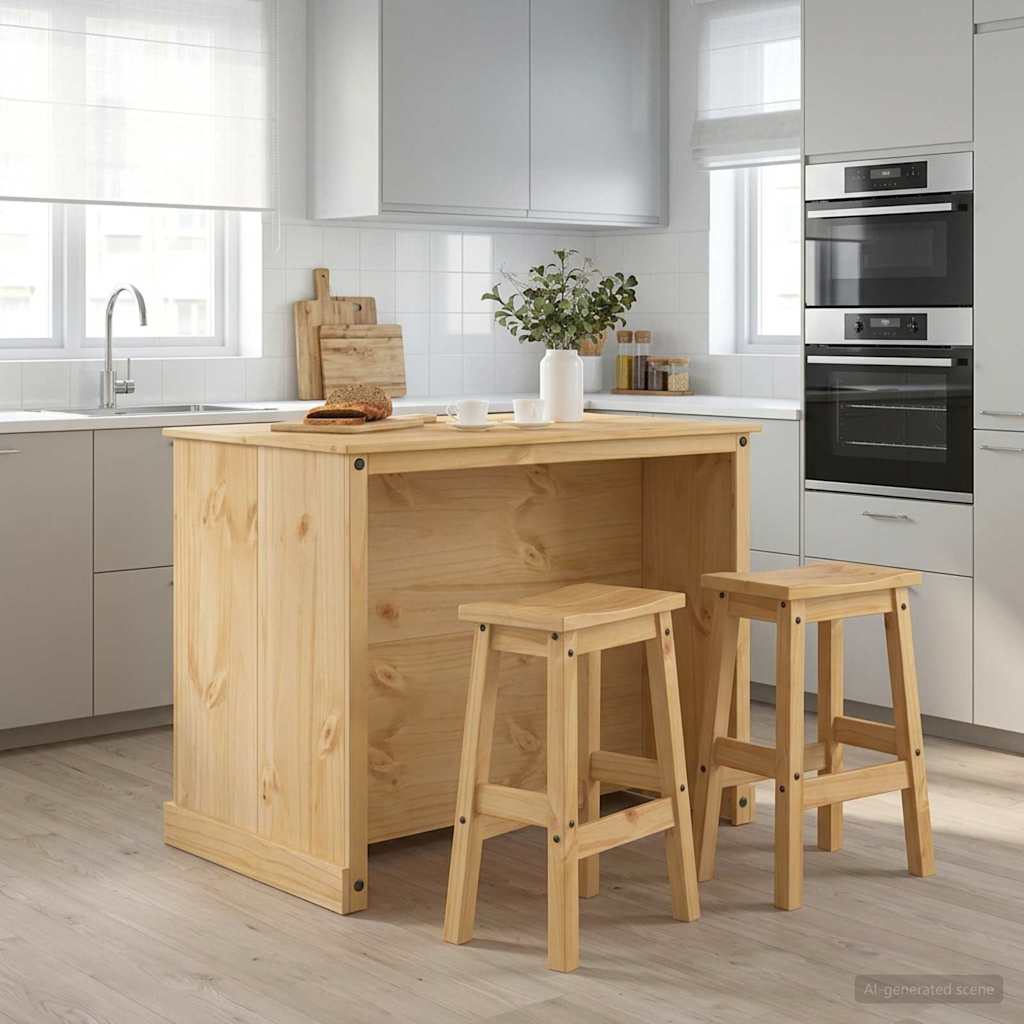 vidaXL Kitchen Island Set 3 pcs Honey Wax 112 x 77 x 91.5 cm 1