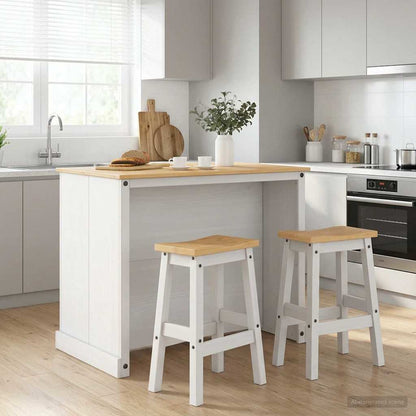 vidaXL Kitchen Island Set 3 pcs White and Honey Wax 112 x 77 x 91.5 cm 1