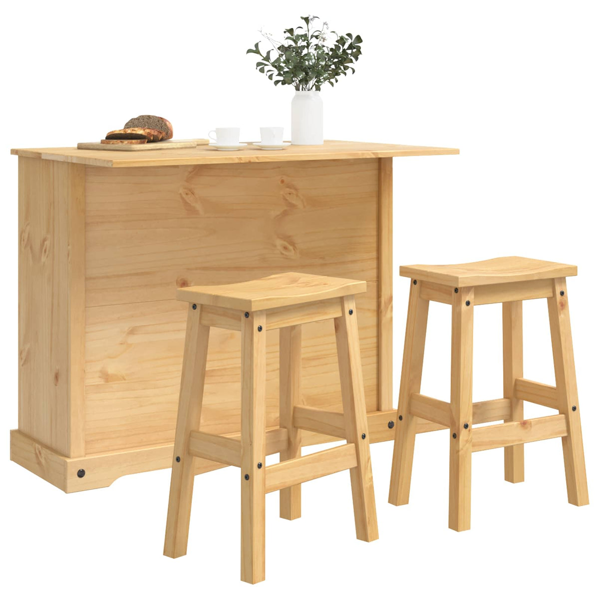 vidaXL Kitchen Island Set 3 pcs CORONA Honey Wax 112 x 70 x 91.5 cm 3