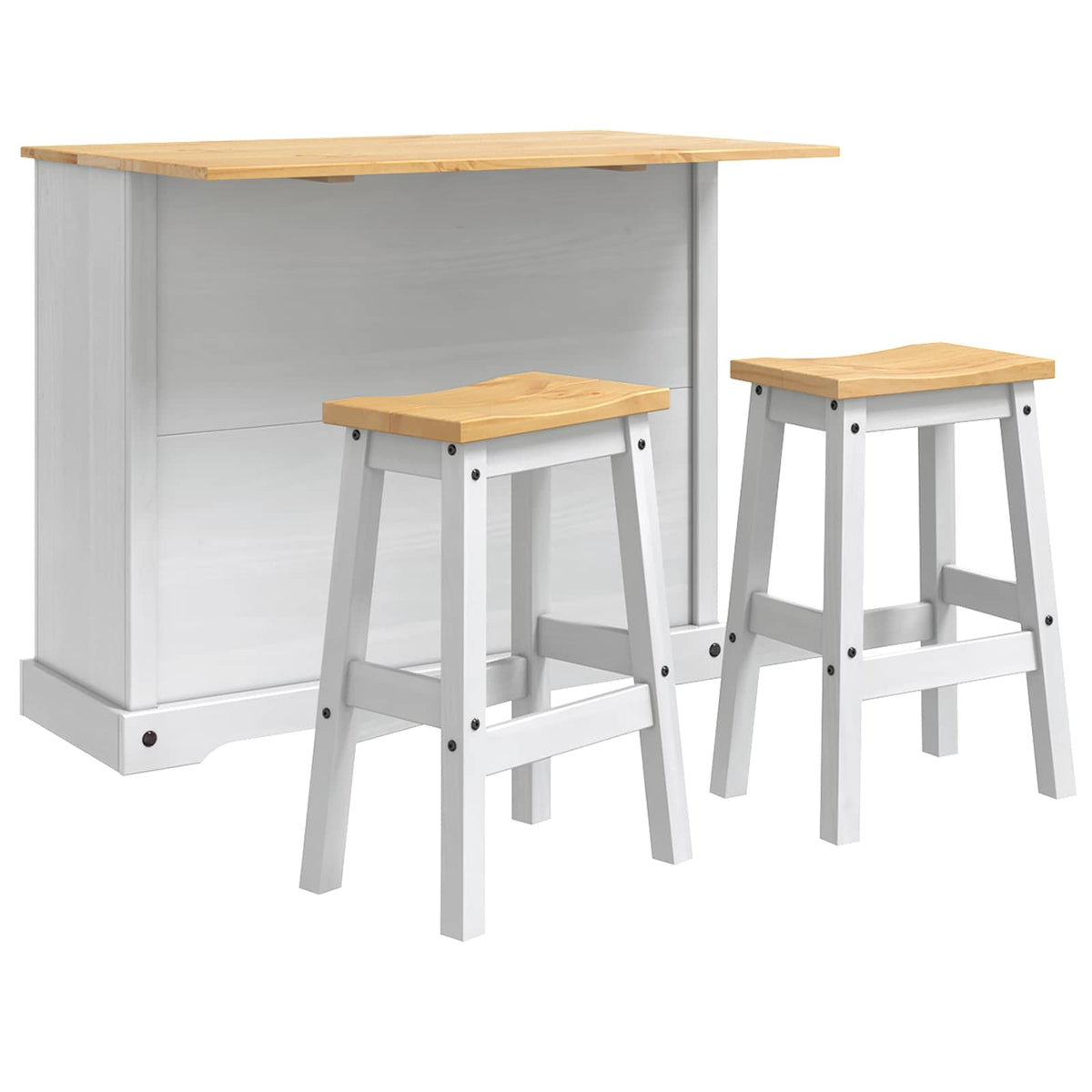 vidaXL Kitchen Island Set 3 pcs White and Honey Wax 112 x 70 x 91.5 cm 2