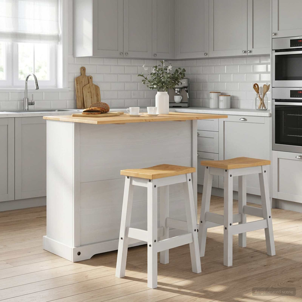 vidaXL Kitchen Storage 3 pcs White and Honey Wax 112 x 70 x 91.5 cm 1