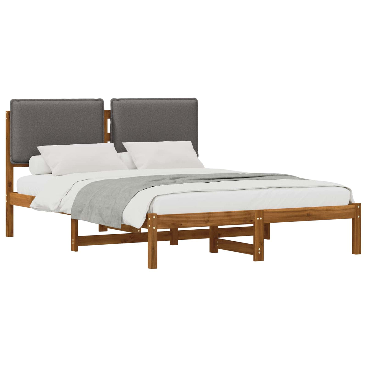 Bed Frame with Upholstered Headboard Length 200 cm Natural and Light Grey 160 cm