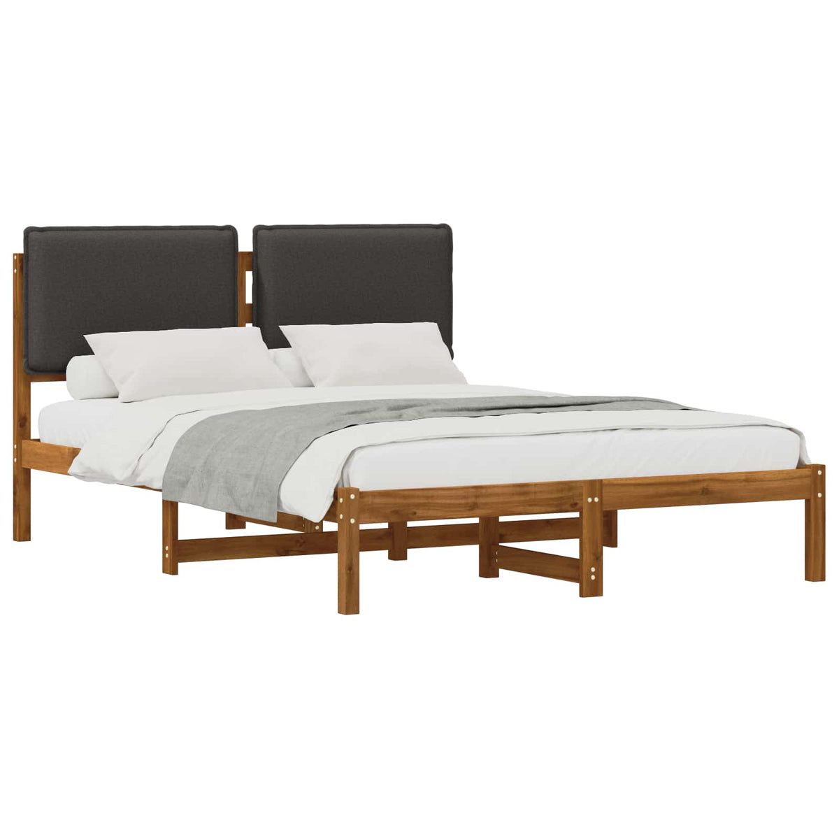 Bed Frame with Upholstered Headboard Length 200 cm Natural and Dark Grey 120 cm