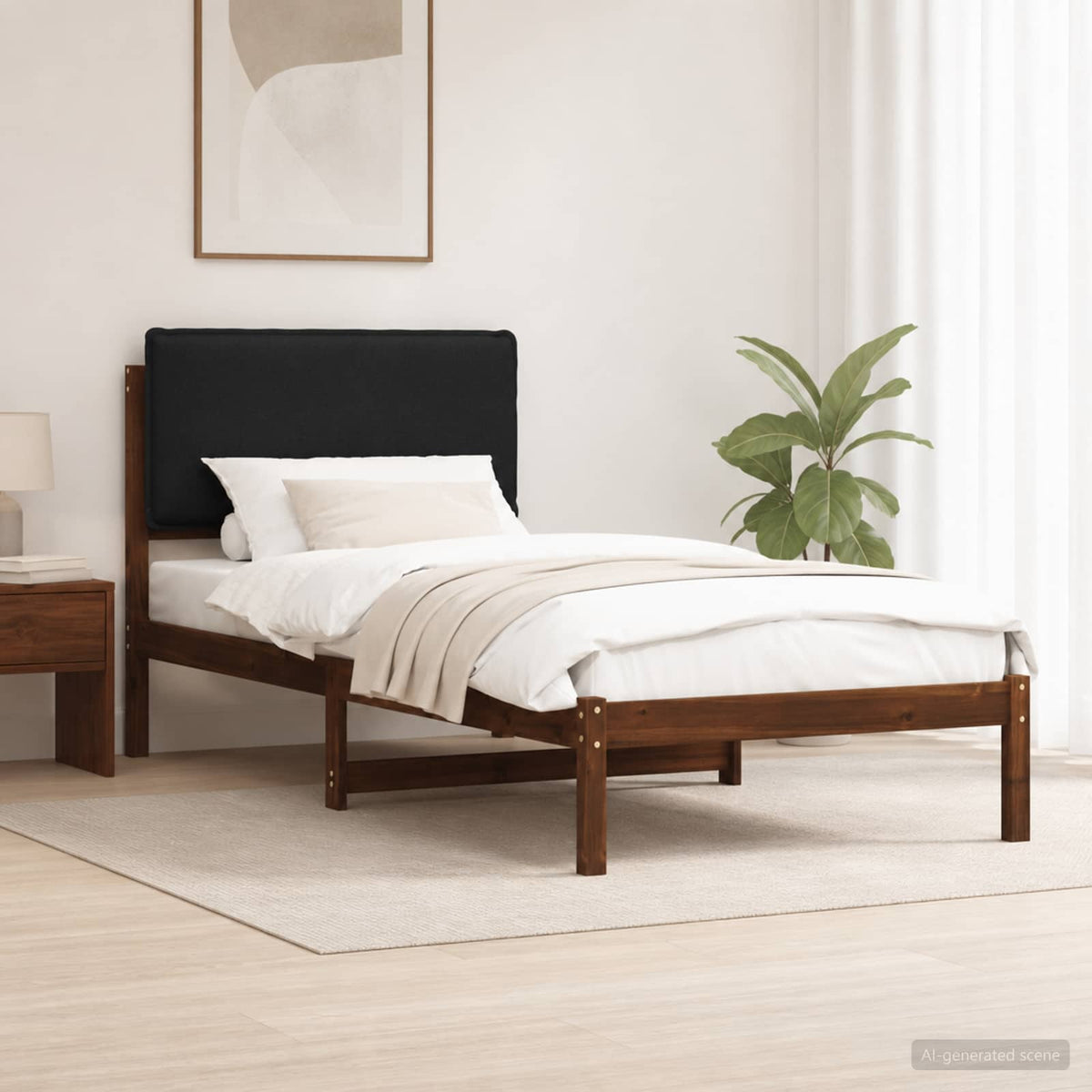 vidaXL Bed Frame with Upholstered Headboard Dark Brown and Black 1