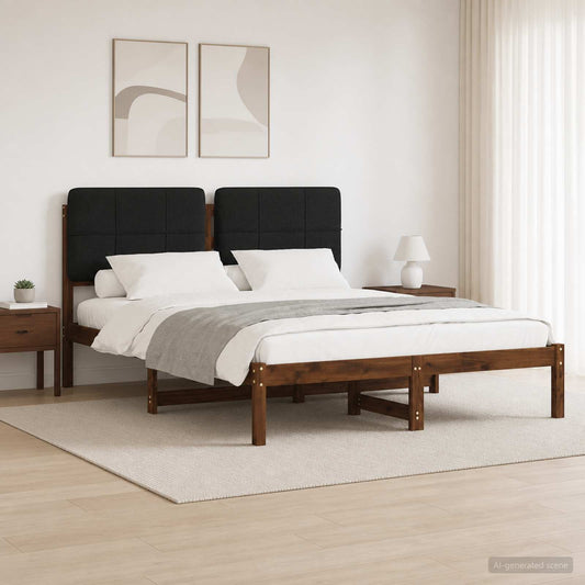 Bed Frame with Upholstered Headboard Length 200 cm Width 160 cm Dark brown and black