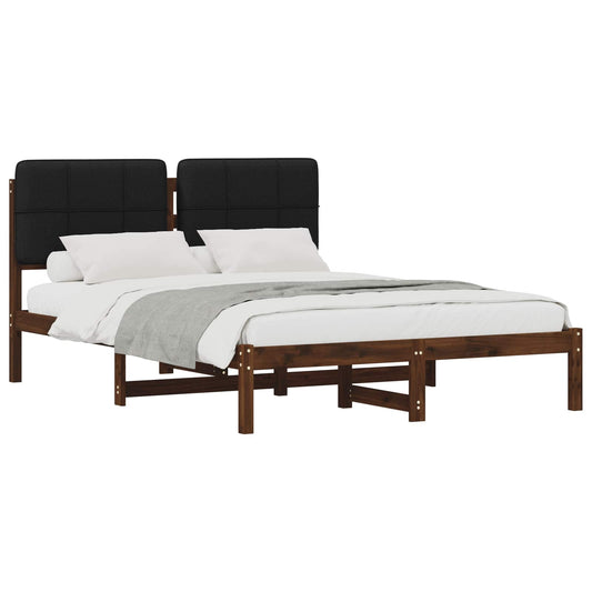 Bed Frame with Upholstered Headboard Length 200 cm Width 160 cm Dark brown and black
