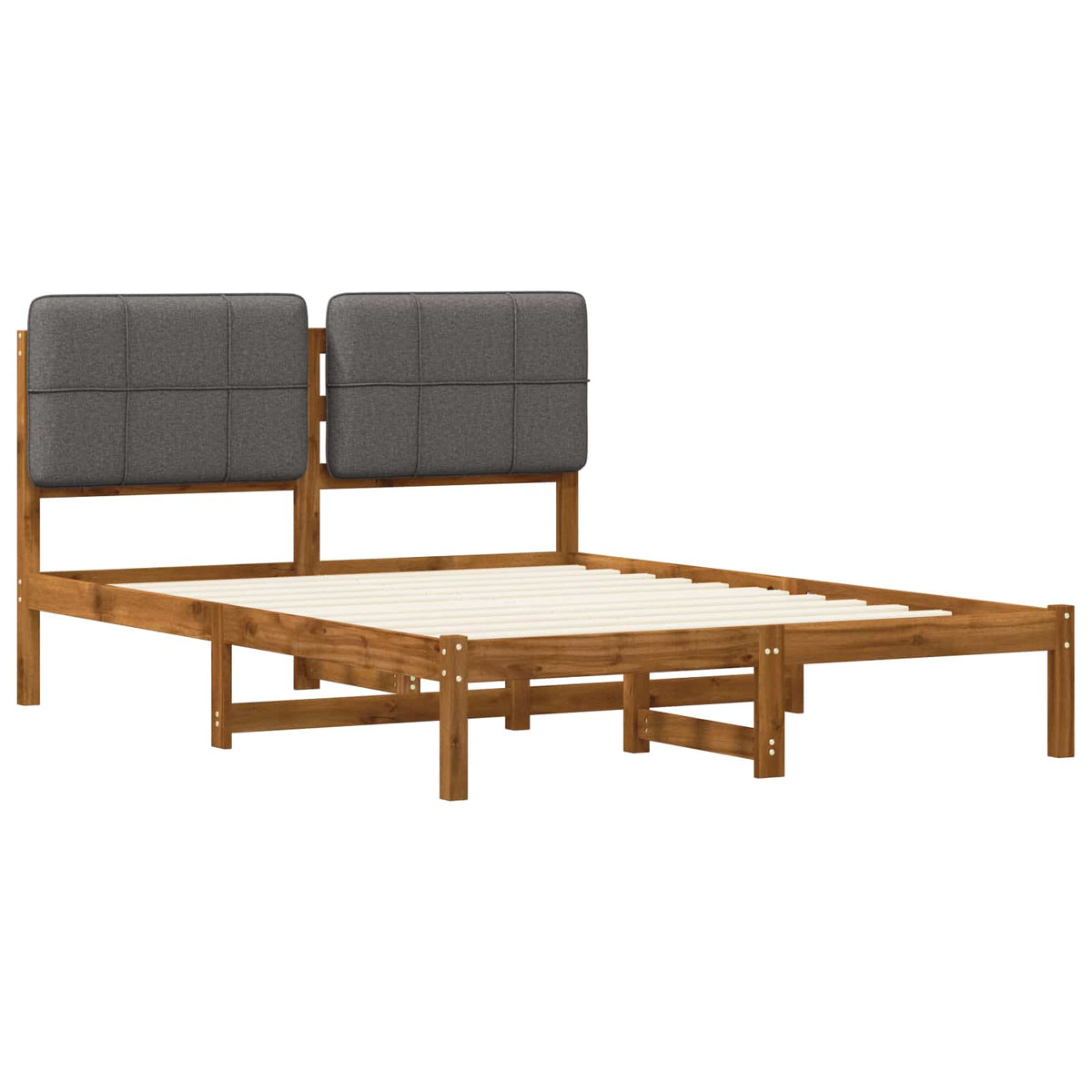 Bed Frame with Upholstered Headboard Length 200 cm Width 140 cm Natural and light grey