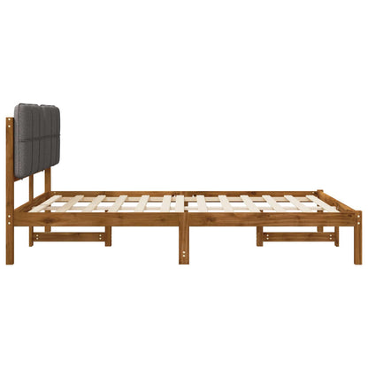 Bed Frame with Upholstered Headboard Length 200 cm Width 140 cm Natural and light grey