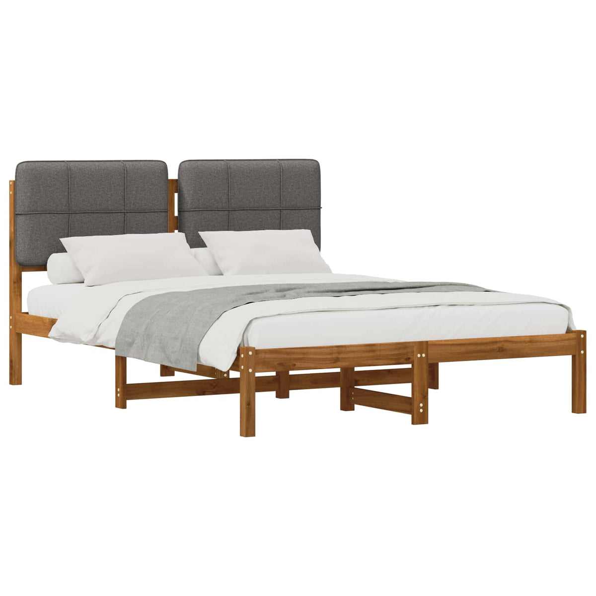 Bed Frame with Upholstered Headboard Length 190 cm Width 140 cm Natural and light grey