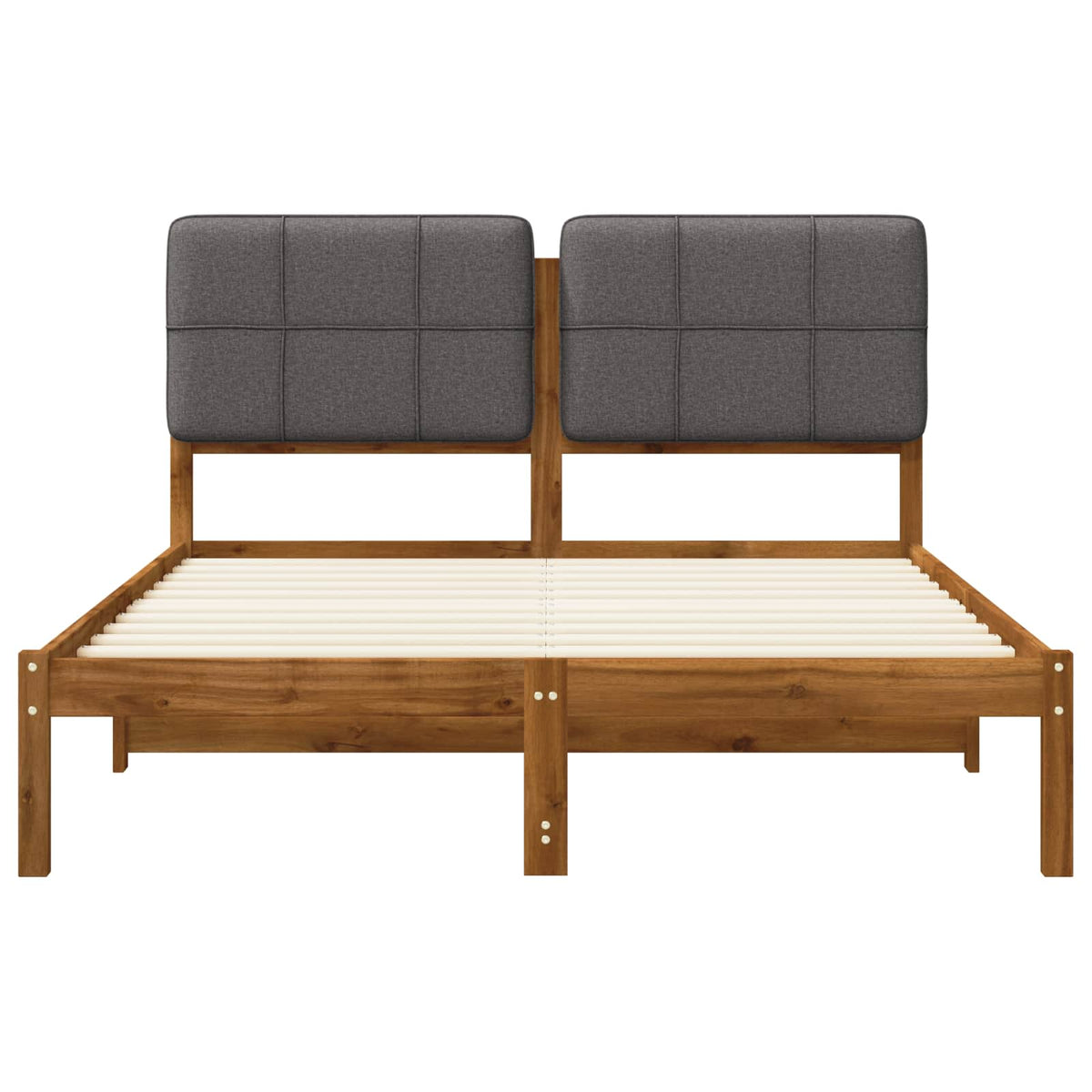 Bed Frame with Upholstered Headboard Length 190 cm Width 140 cm Natural and light grey