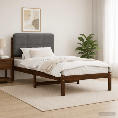 Bed Frame with Upholstered Headboard Length 200 cm Width 80 cm Dark brown and light grey