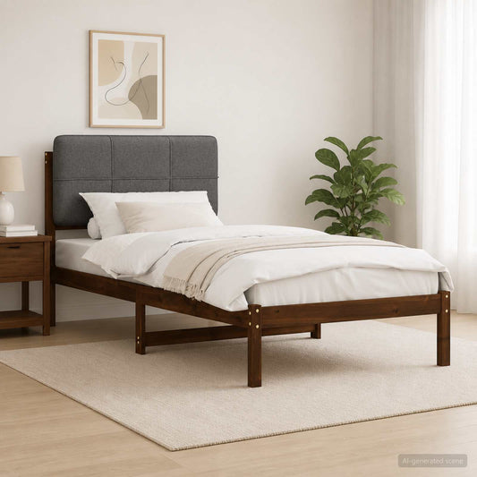 Bed Frame with Upholstered Headboard Length 200 cm Width 80 cm Dark brown and light grey