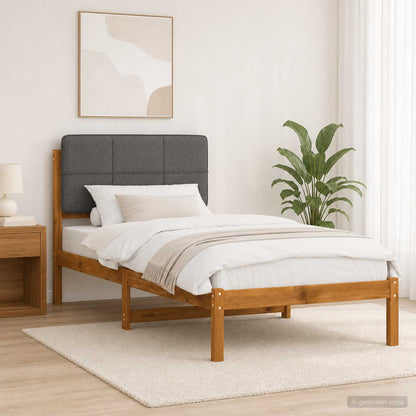 Bed Frame with Upholstered Headboard Length 190 cm Width 90 cm Natural and light grey