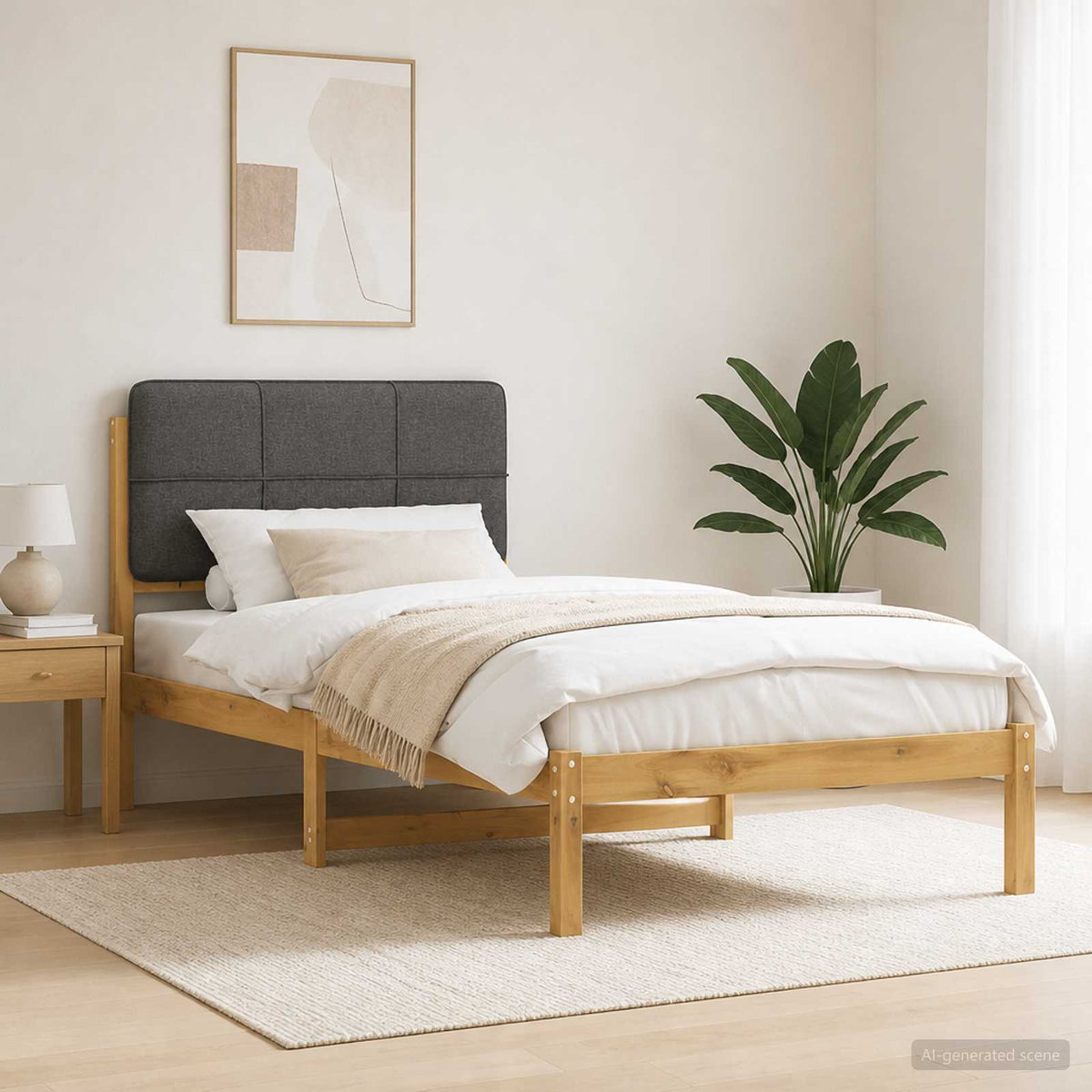 Bed Frame with Upholstered Headboard Length 190 cm Width 90 cm Whitewash and light grey