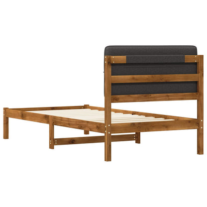 Bed Frame with Upholstered Headboard Length 200 cm Width 80 cm Natural and dark grey