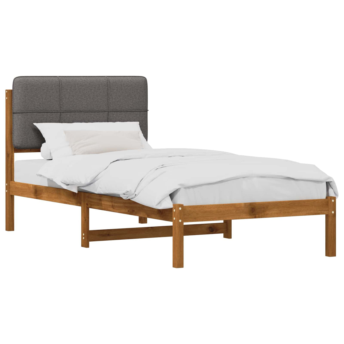 Bed Frame with Upholstered Headboard Length 190 cm Width 90 cm Natural and light grey