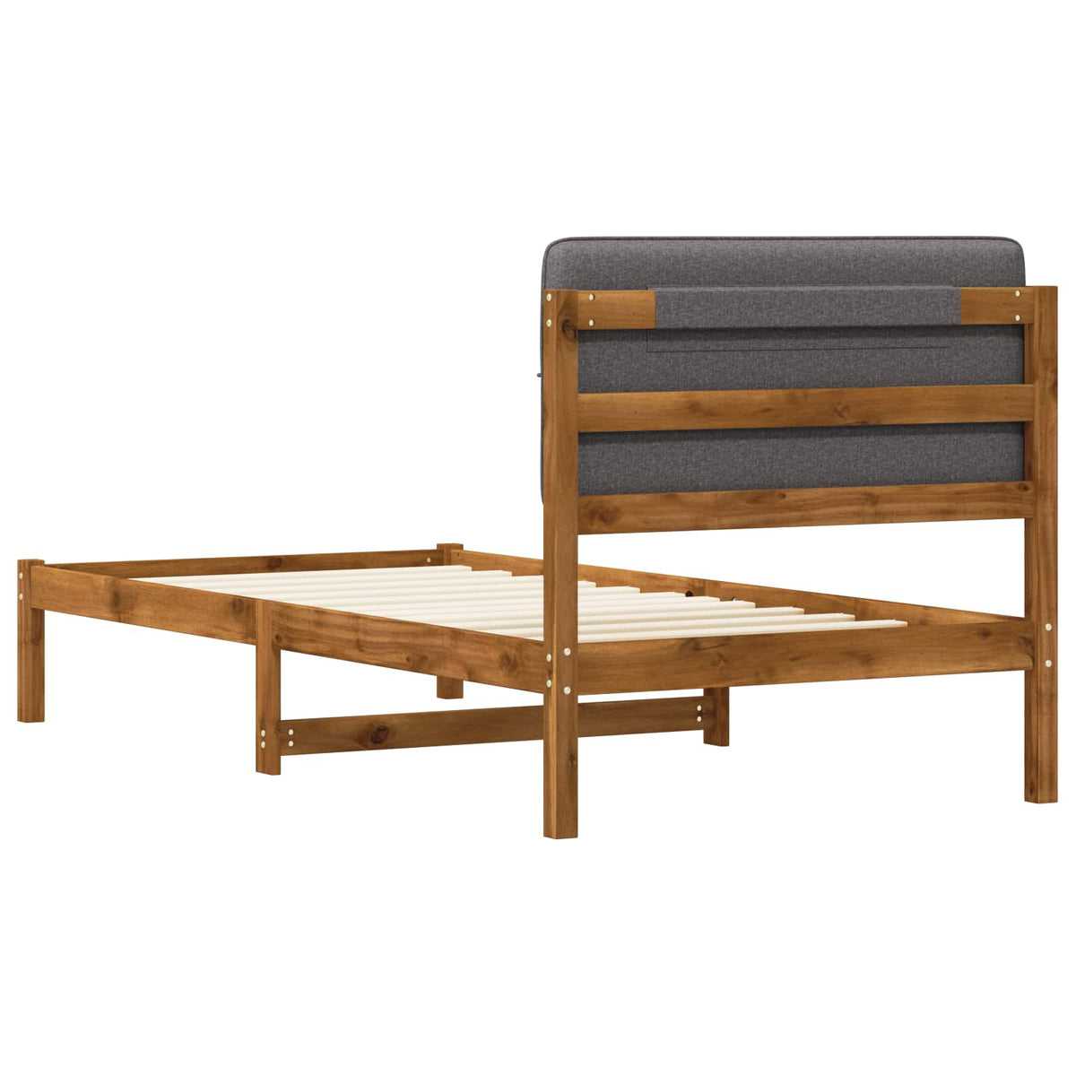 Bed Frame with Upholstered Headboard Length 190 cm Width 90 cm Natural and light grey
