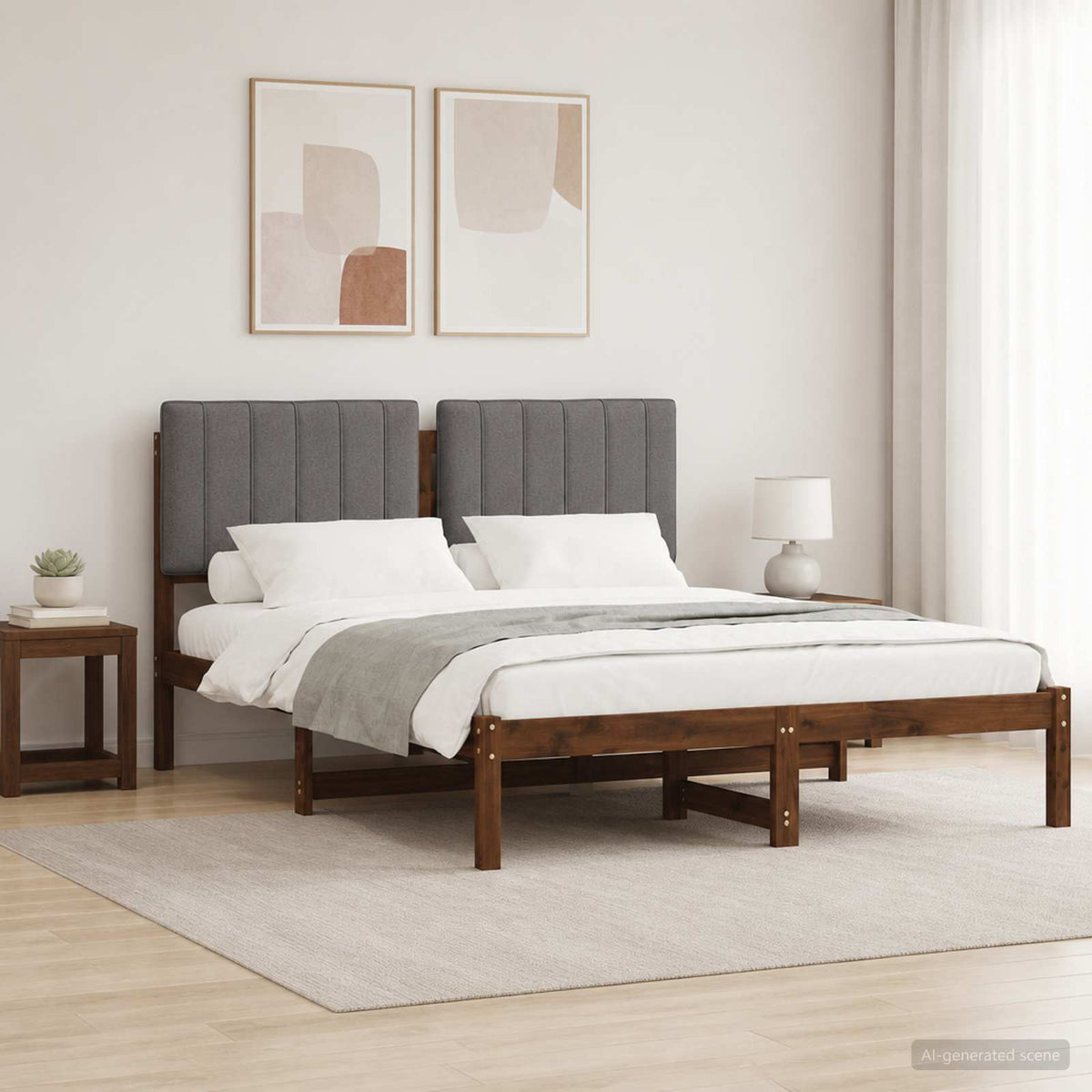 Bed Frame with Upholstered Headboard Length 200 cm Dark Brown and Light Grey 120 cm