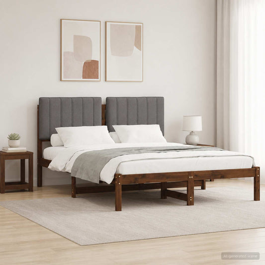 Bed Frame with Upholstered Headboard Length 190 cm Width 135 cm Dark brown and light grey