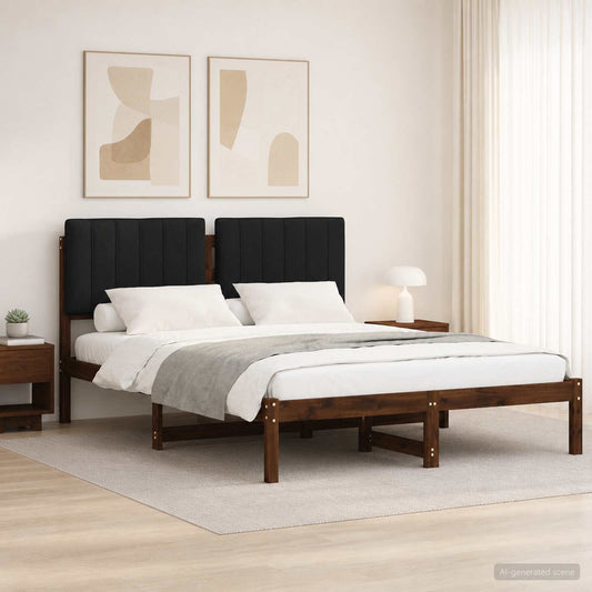 Bed Frame with Upholstered Headboard Length 190 cm Width 140 cm Dark brown and black