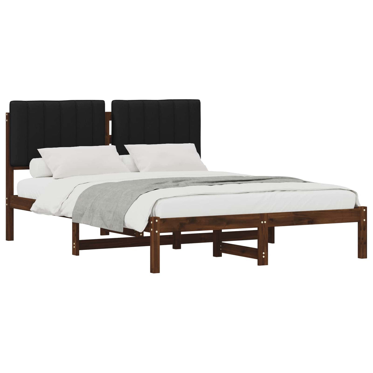 Bed Frame with Upholstered Headboard Length 200 cm Dark Brown and Black 160 cm