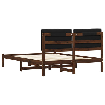 Bed Frame with Upholstered Headboard Length 200 cm Dark Brown and Black 160 cm