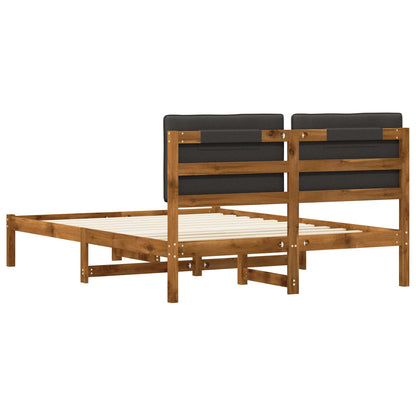 Bed Frame with Upholstered Headboard Length 200 cm Natural and Dark Grey 140 cm
